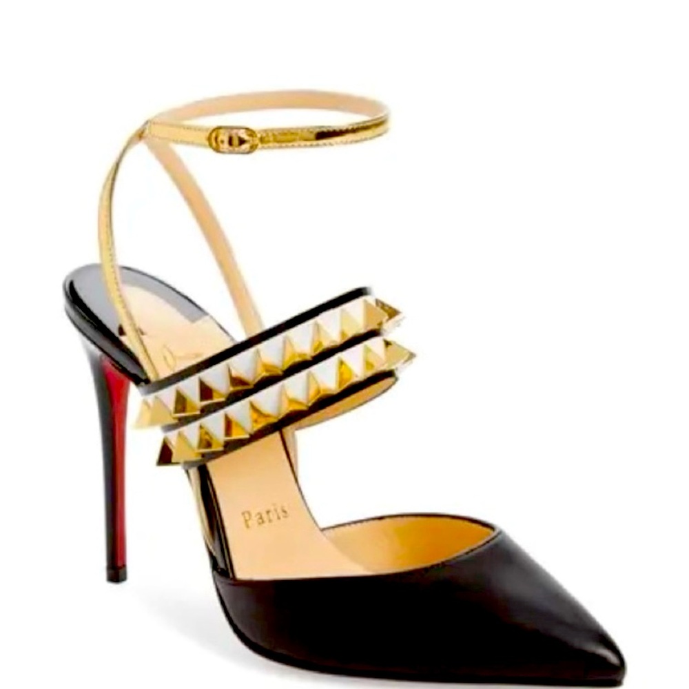 New Size 40 Christian Louboutin Lady Proved Black Gold Studded Pumps